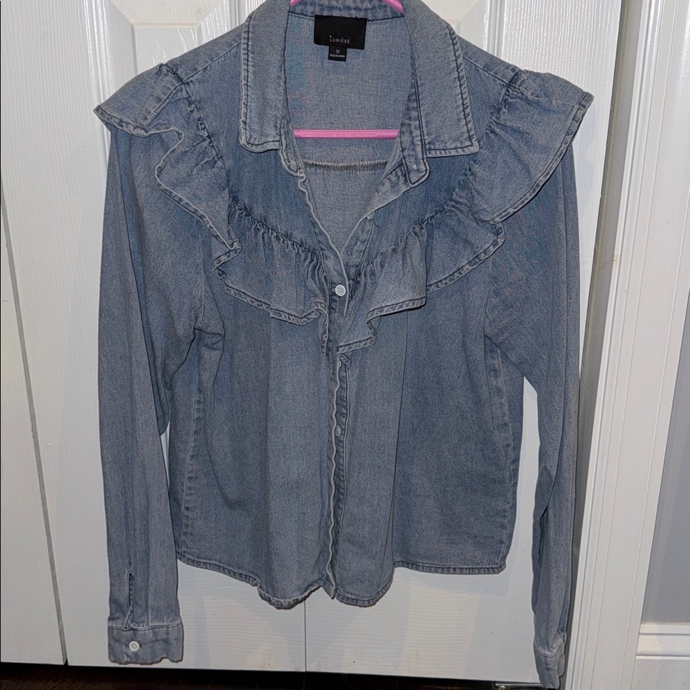 Denim Blue Ruffled Shirt Sz M